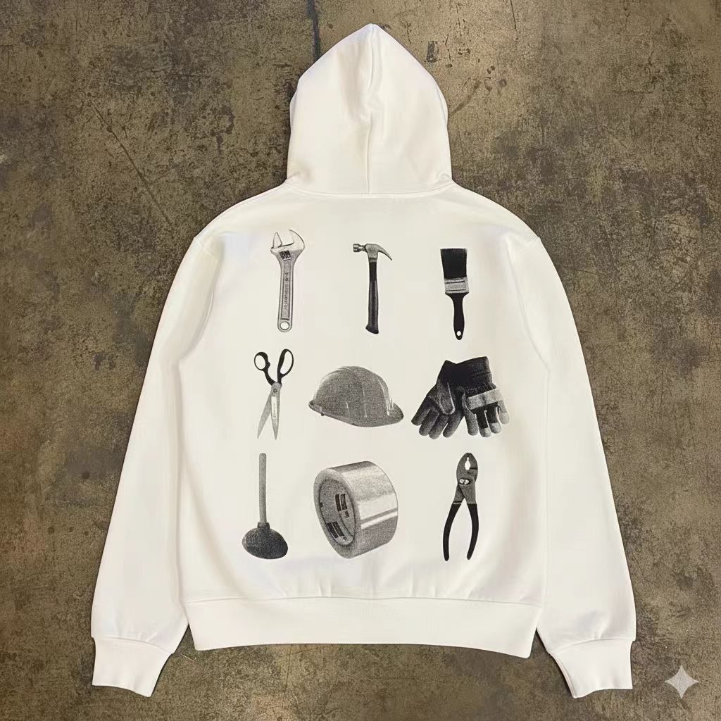 Vintage White retro tool print hoodie y2k Size US M / EU 48-50 / 2 - 1 Thumbnail