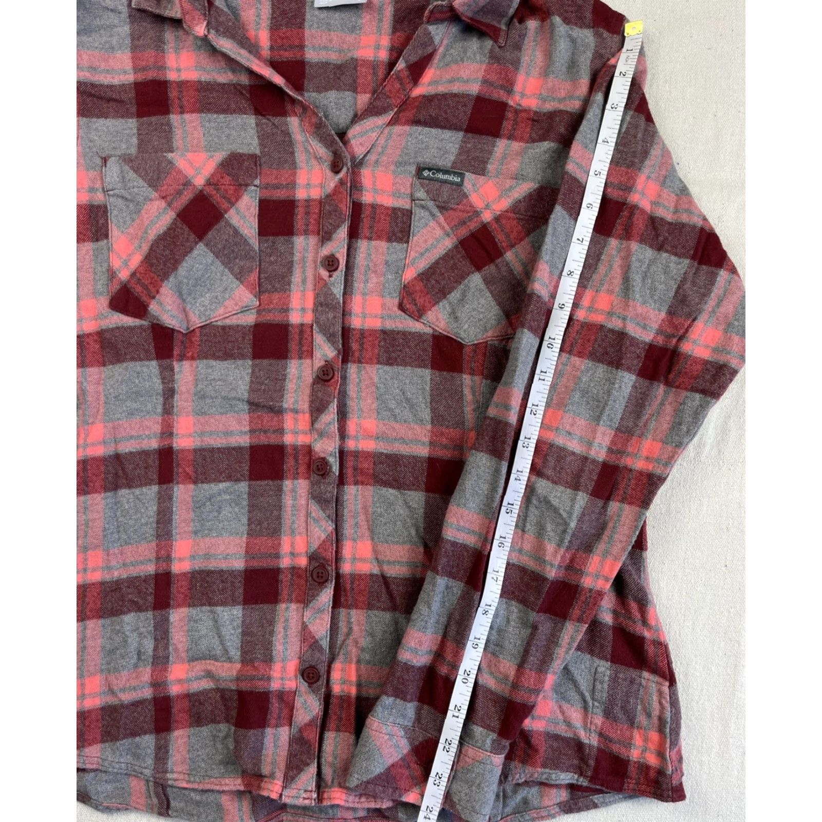 Pinko COLUMBIA Womens Flannel Plaid Shirt Button-Up Long Sleeve Size L Soft Pink Gray Red Outdoor Casual Size L / US 10 / IT 46 - 6 Thumbnail