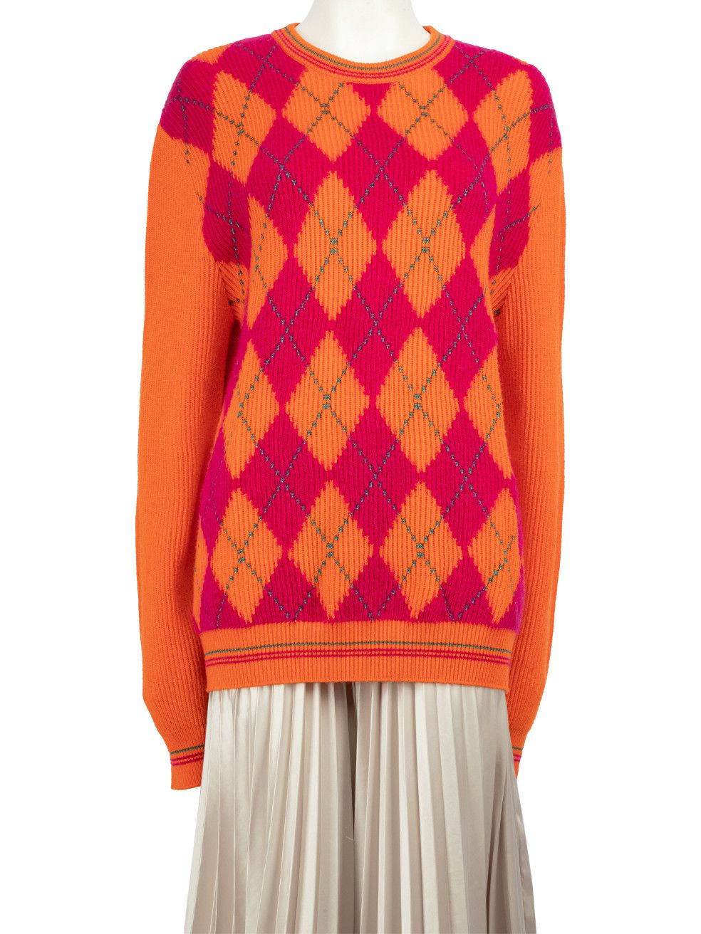 image of Versace Orange Argyle Knitted Jumper, Women's (Size Large)