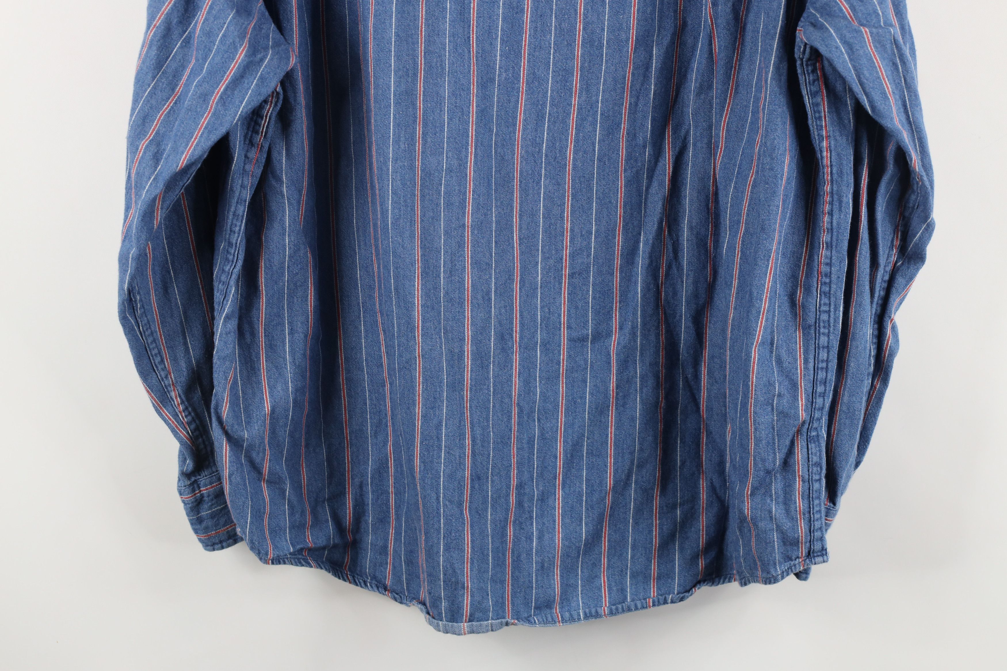 Vintage Vintage 90s Streetwear Striped Denim Jean Button Down Shirt Size US L / EU 52-54 / 3 - 9 Thumbnail