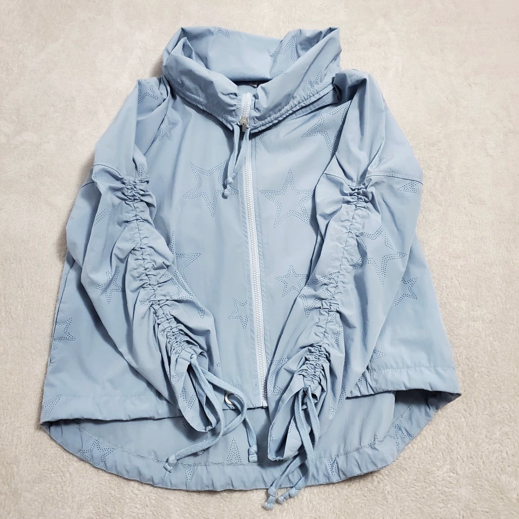 Nanette Lepore VINTAGE Nanette Lepore Jacket Women XL Blue Glacier Estrella Star Nylon Zip Windbreaker Size XL / US 12-14 / IT 48-50 - 6 Thumbnail