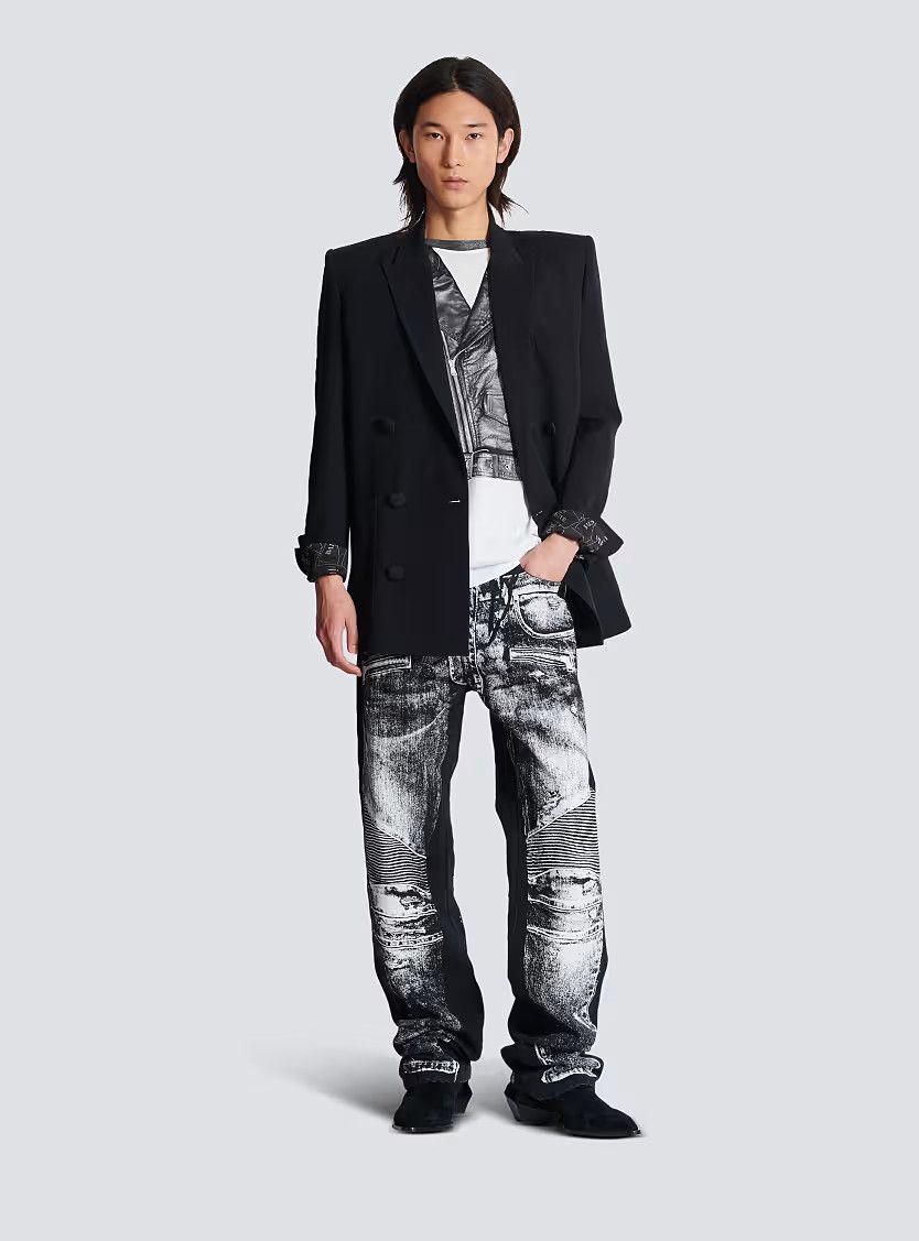 Balmain o1s1wg110126 T-Shirt With Biker Jacket Print in Black Size US S / EU 44-46 / 1 - 3 Thumbnail