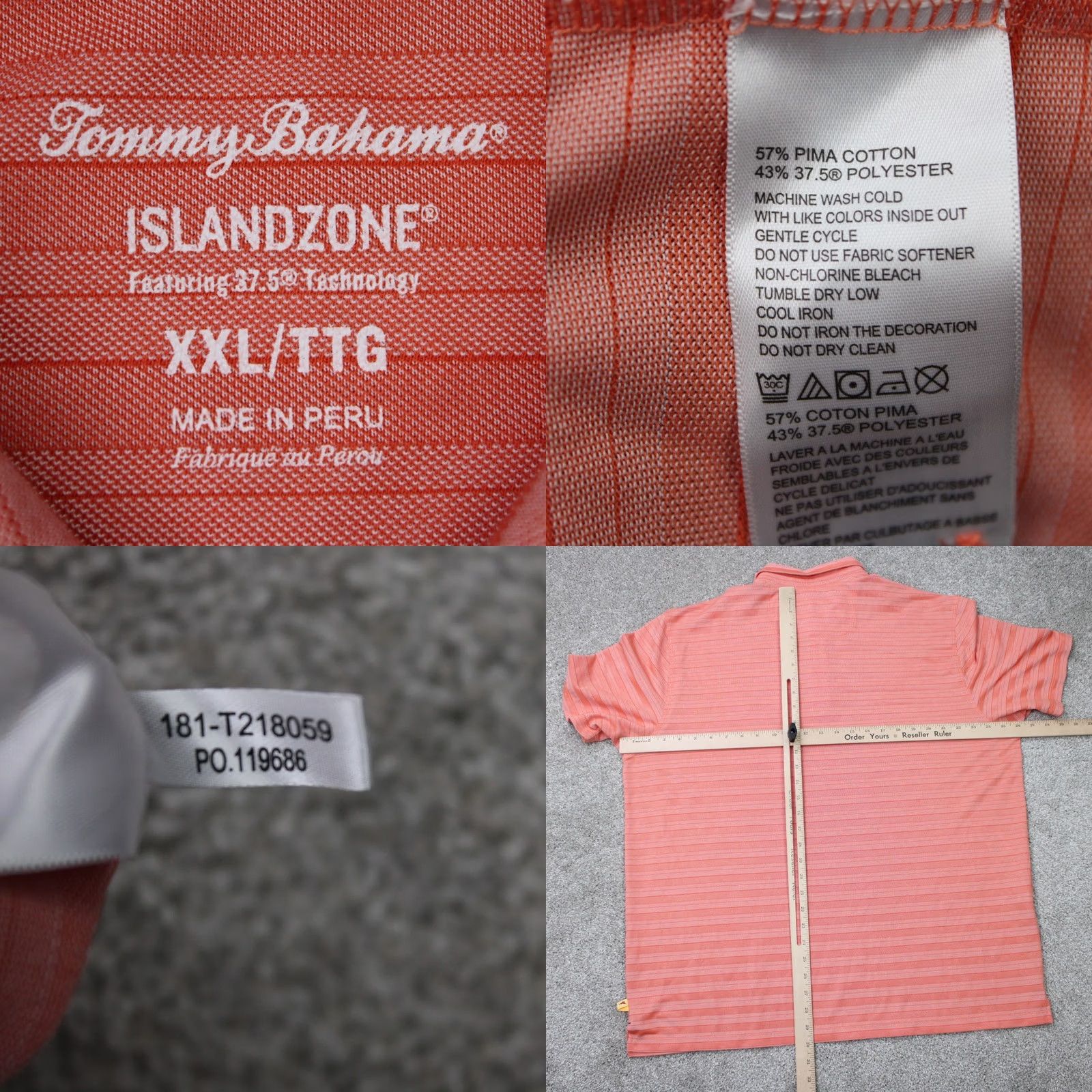 Tommy Bahama Tommy Bahama Island Zone Polo Shirt Men 2XL Orange Pima Cotton/37.5 Polyester S/S Size US XXL / EU 58 / 5 - 8 Thumbnail