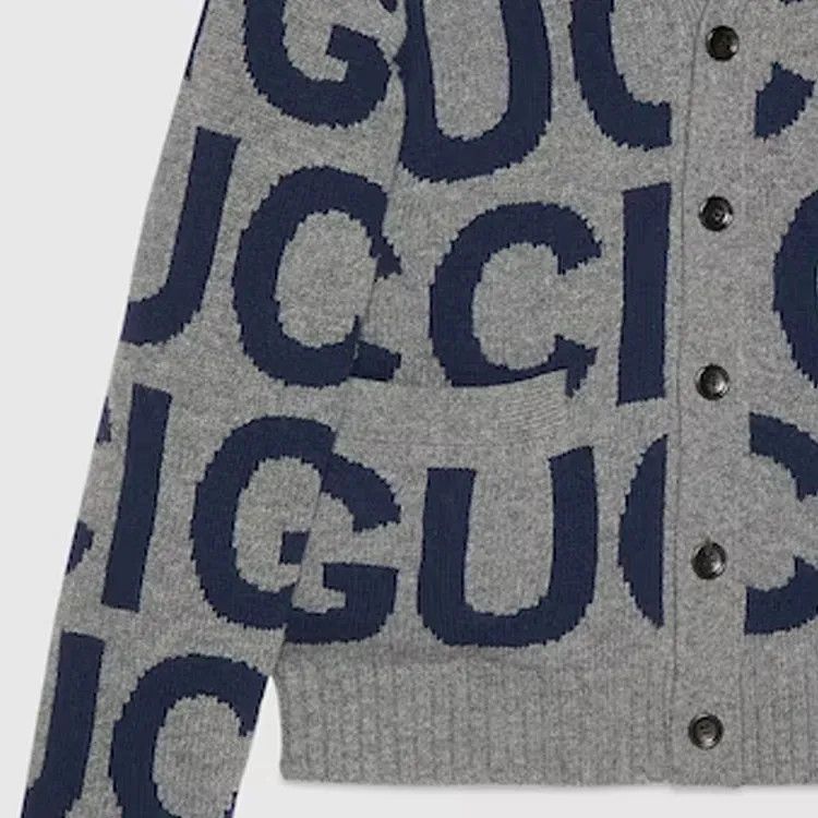 Gucci o1s1wg110225 Wool Cardigan With Gucci Intarsia Gray & Blue Size US S / EU 44-46 / 1 - 2 Thumbnail