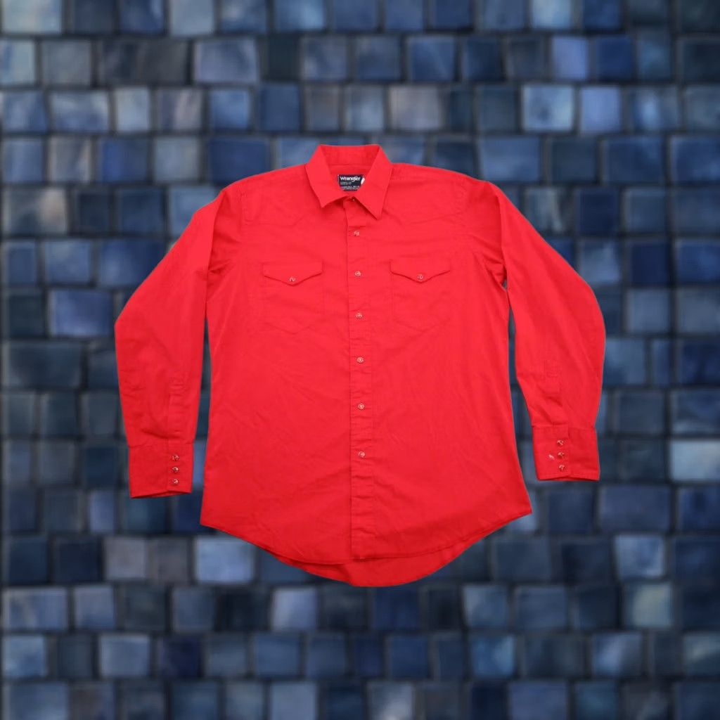 Wrangler VINTAGE Wrangler Red Pearl Snap Up Long Sleeve Shirt Mens 16.5-35 Rodeo Western 90s Mens Shirt Size US XL / EU 56 / 4 - 1 Thumbnail