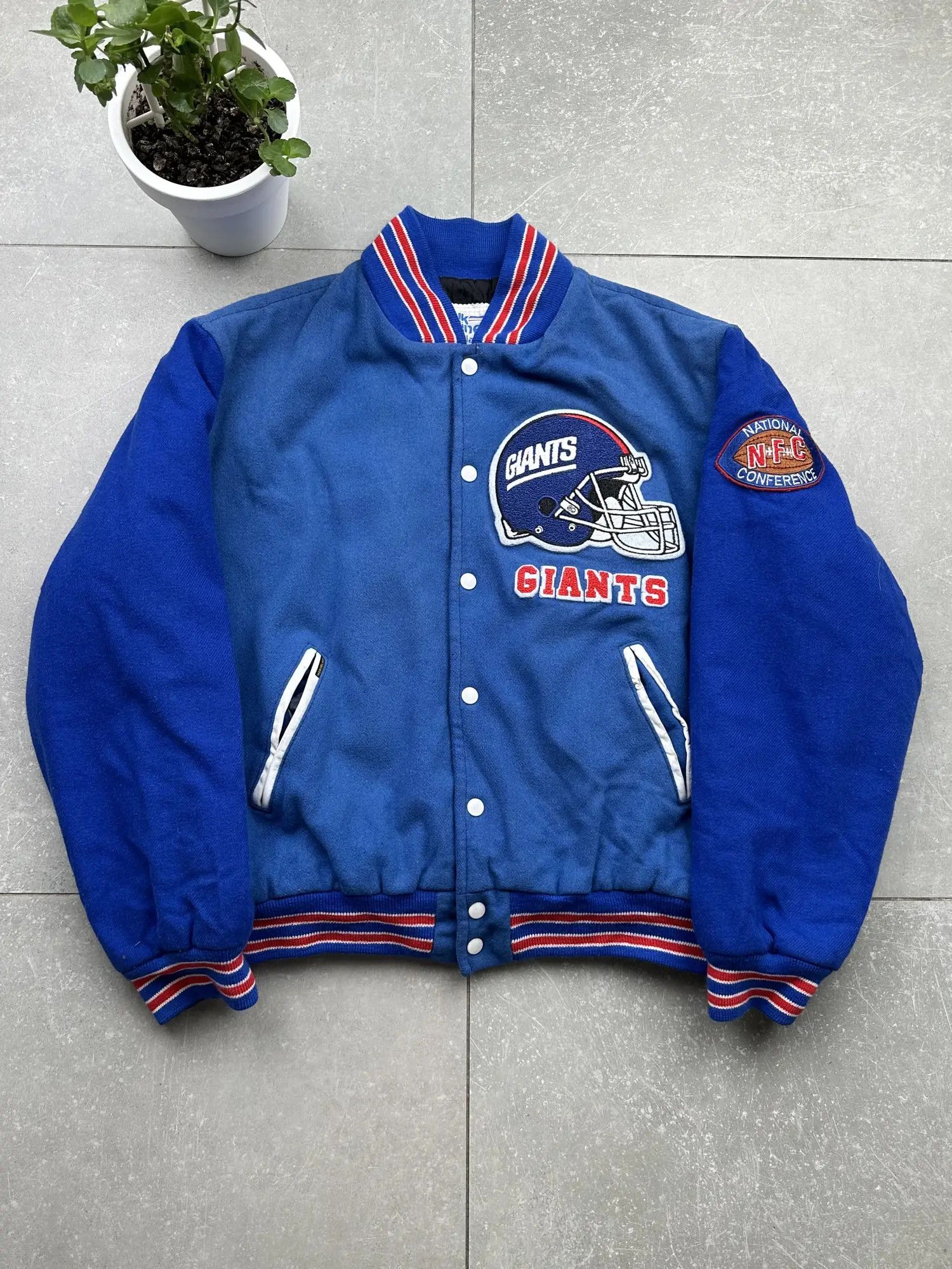 image of Made In USA x New York Giants Ultra 80’S Bomber Jacket in Blue, Men's (Size XL)