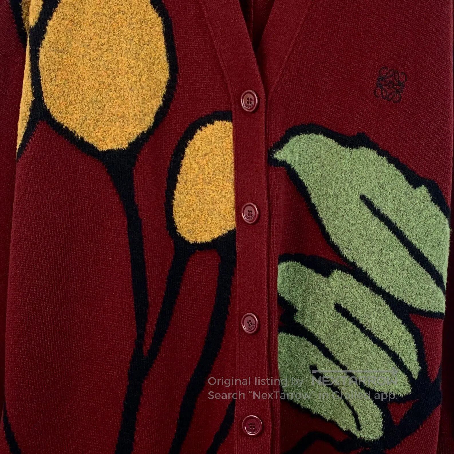 Loewe Loewe Red Floral Embroidered Wool V-neck Irregular Long Sl Size XS / US 0-2 / IT 36-38 - 4 Thumbnail