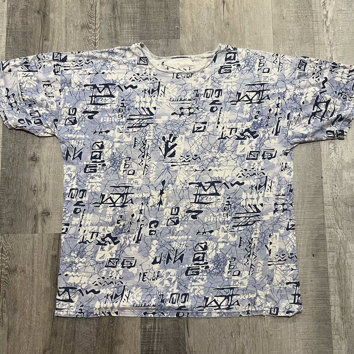 Vintage VTG FRANK Abstract Blue 80s Distressed Boho Zen T Shirt Size US XL / EU 56 / 4 - 1 Thumbnail