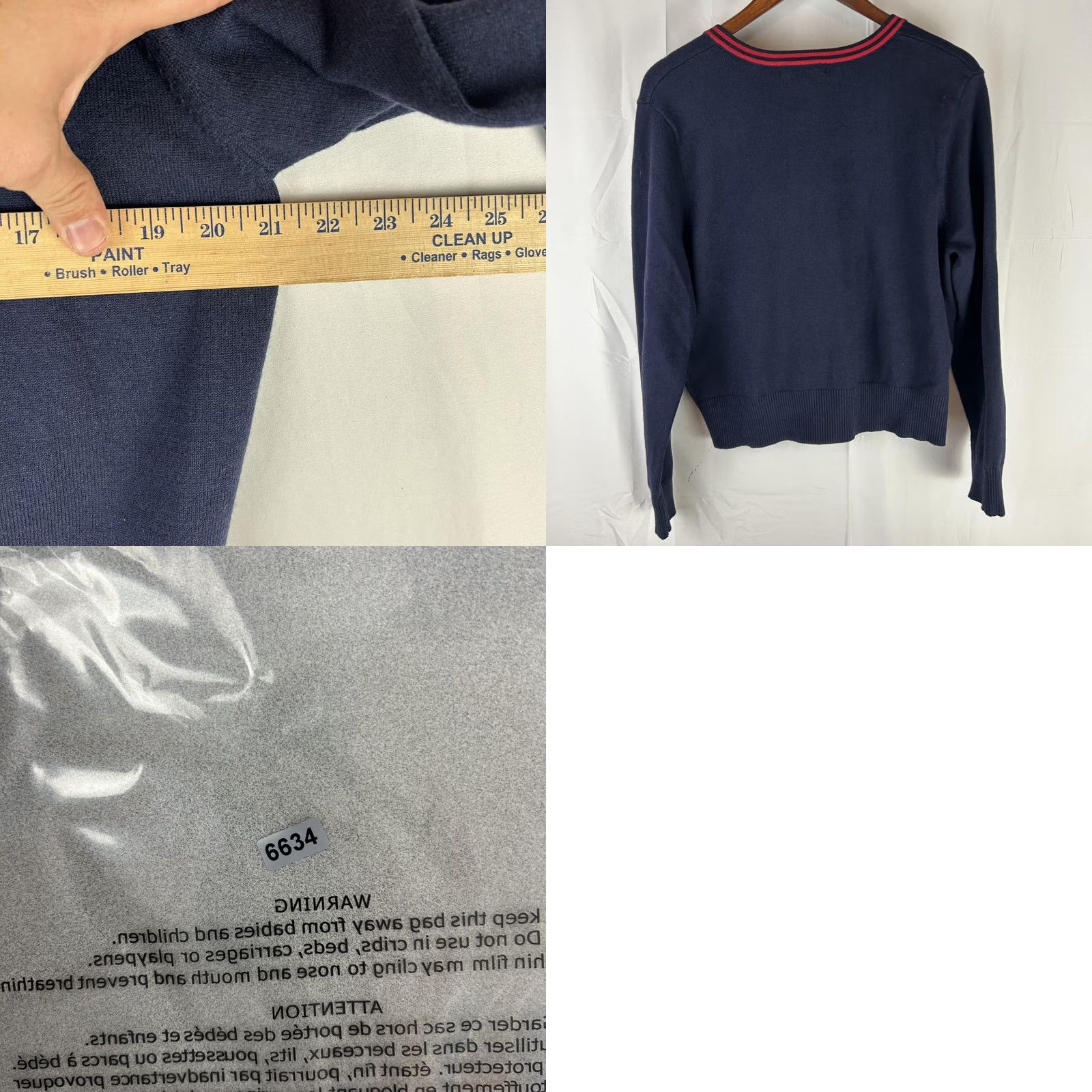 Vintage Emerson Lang Cardigan Sweater Womens XL Navy Crew Neck Stripe Trim Gold Button Size XL / US 12-14 / IT 48-50 - 8 Thumbnail