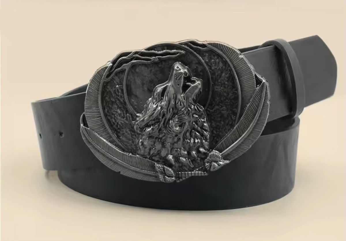 Japanese Brand Black pU leather Belt with Wolf Buckle Size ONE SIZE - 3 Thumbnail
