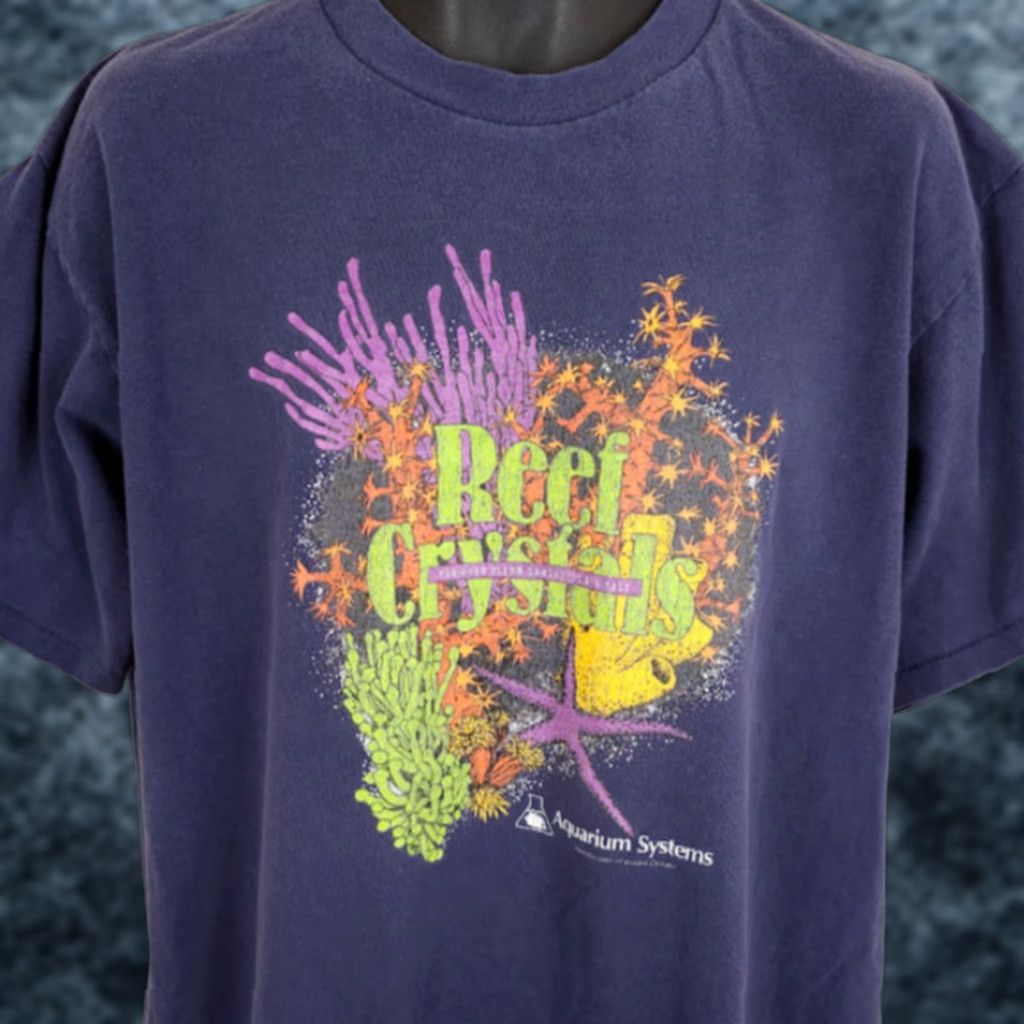 REEF VINTAGE All Sport T Shirt Mens XL Blue 90s Reef Crystals Made In USA Aquarium Systems Coral Reef Ocean Life Vintage Shirt Mens XL Blue Size US XL / EU 56 / 4 - 1 Thumbnail