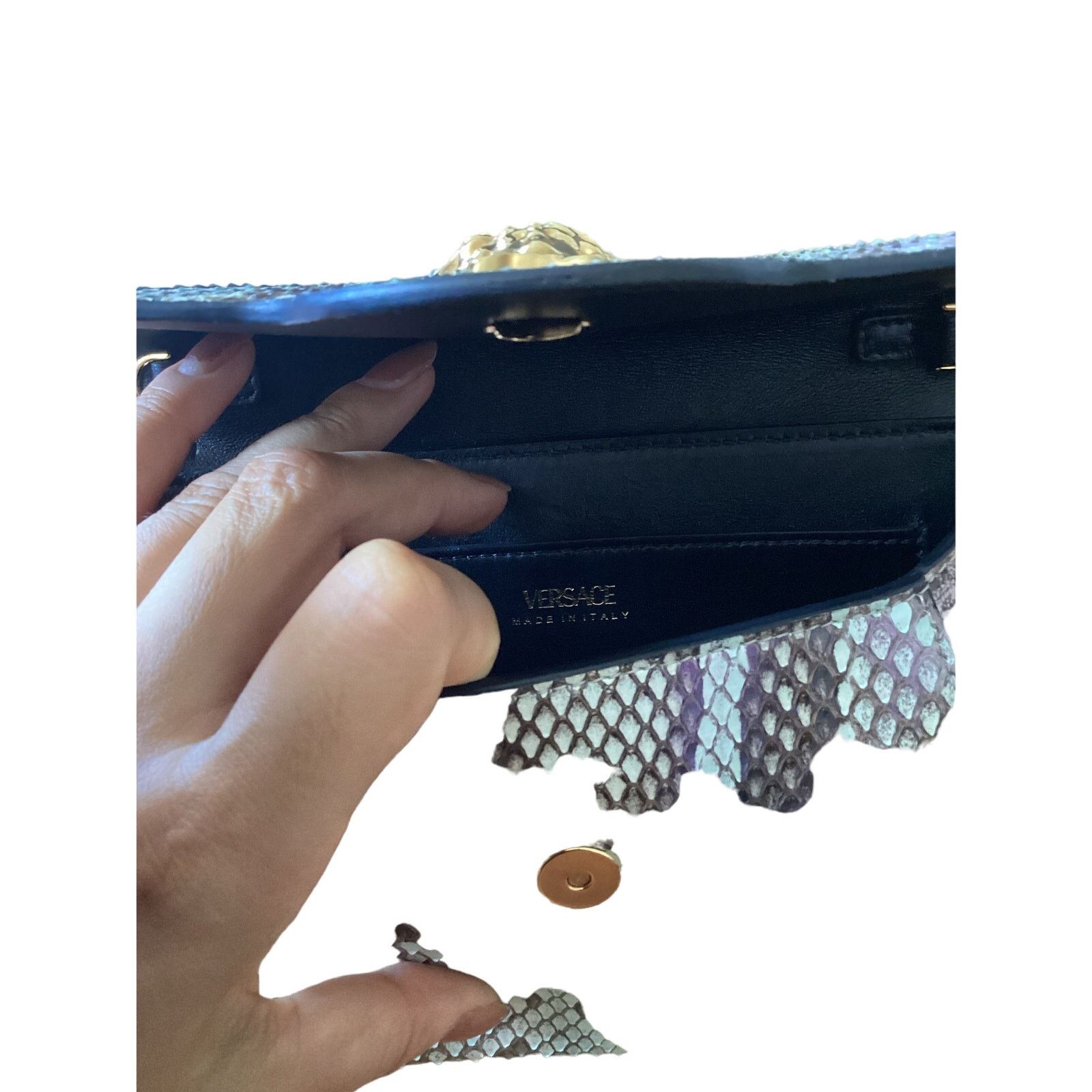 Versace VERSACE La Medusa Python Envelope Clutch Bag Gold Chain Grey Size ONE SIZE - 12 Thumbnail
