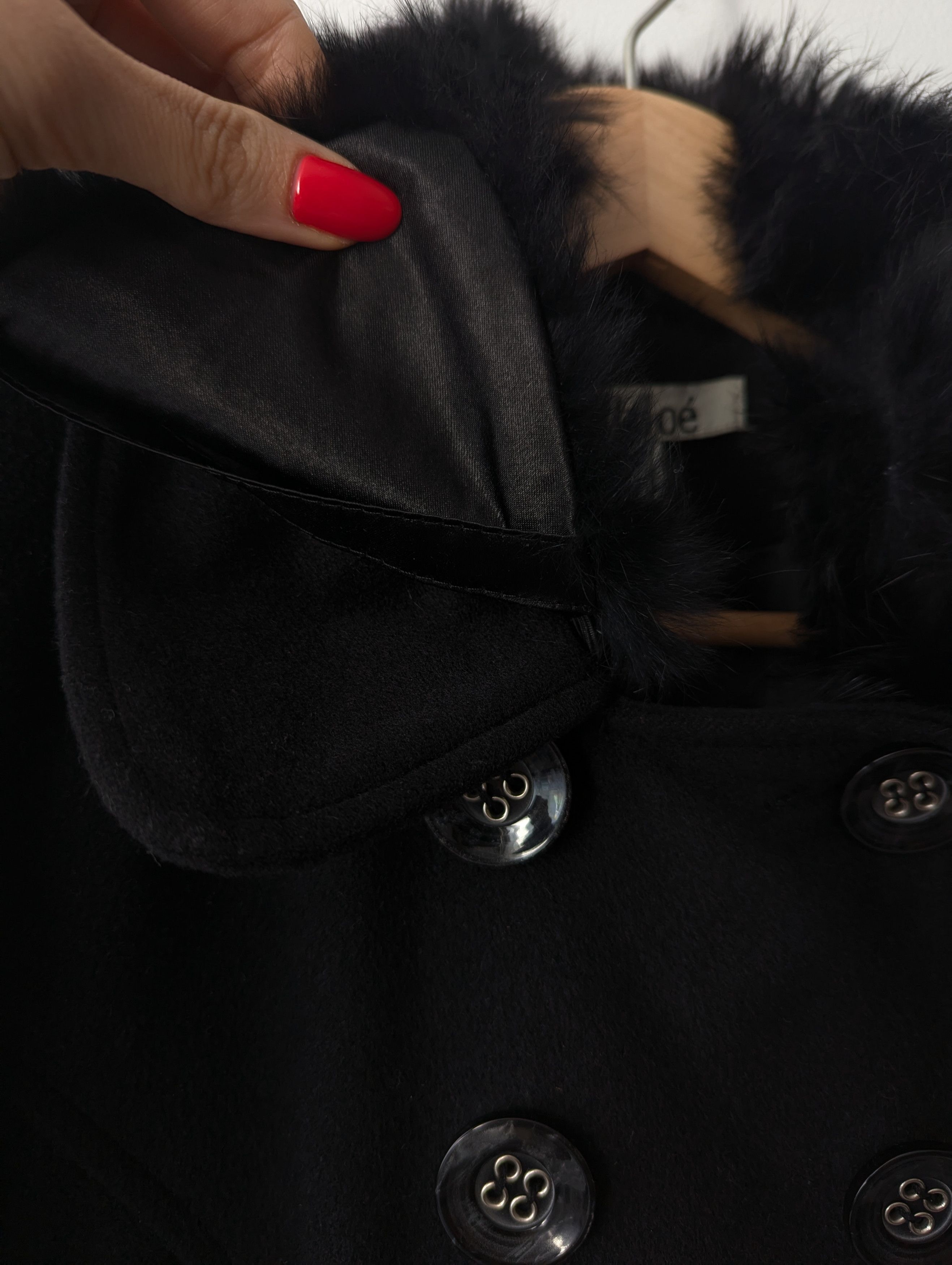 Chloe Chloé Wool Black Coat Detachable Fur Collar Size XS / US 0-2 / IT 36-38 - 3 Thumbnail