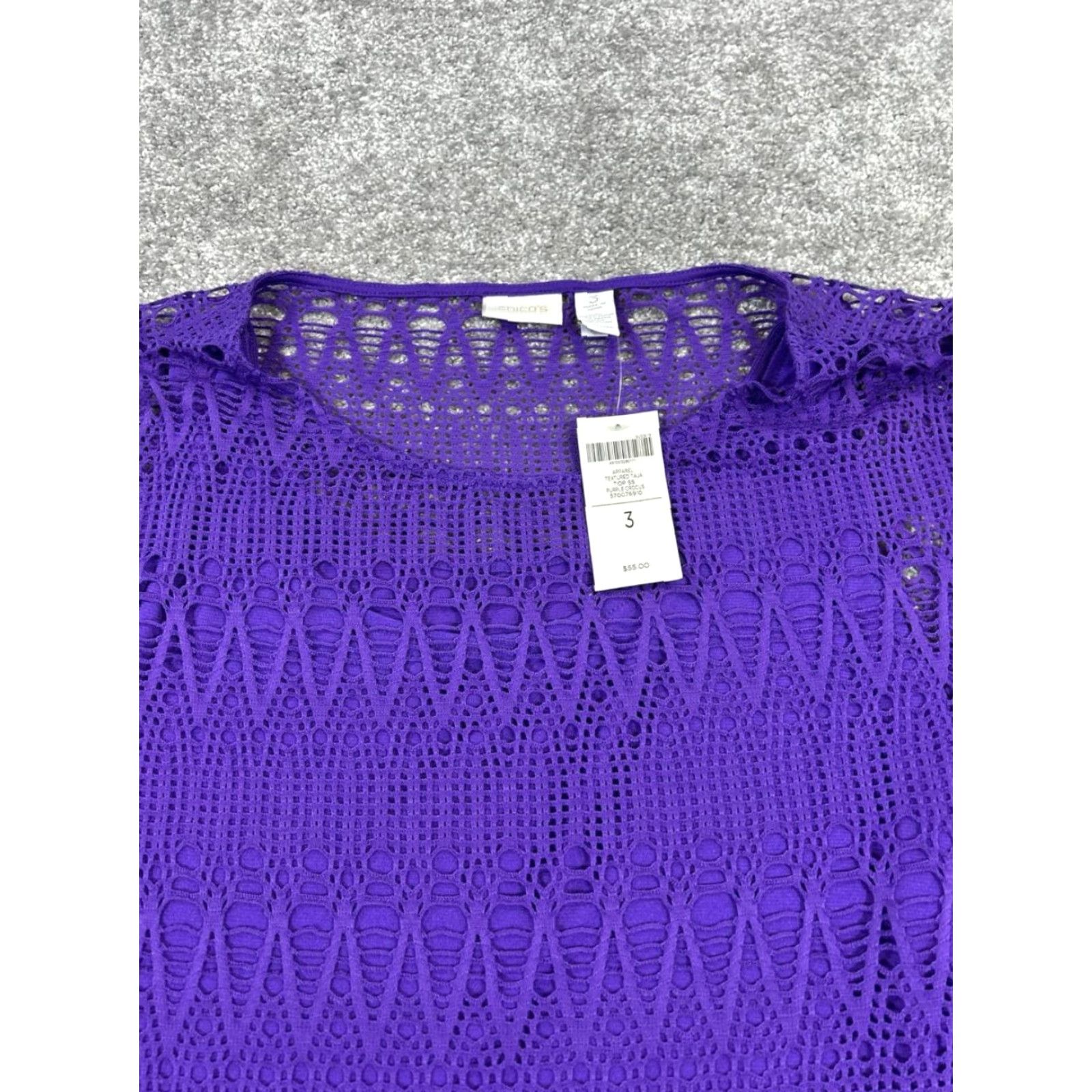 Vintage Chico's Shirt Womens 3 Medium Purple Open Knit Top New Size XS / US 0-2 / IT 36-38 - 2 Thumbnail