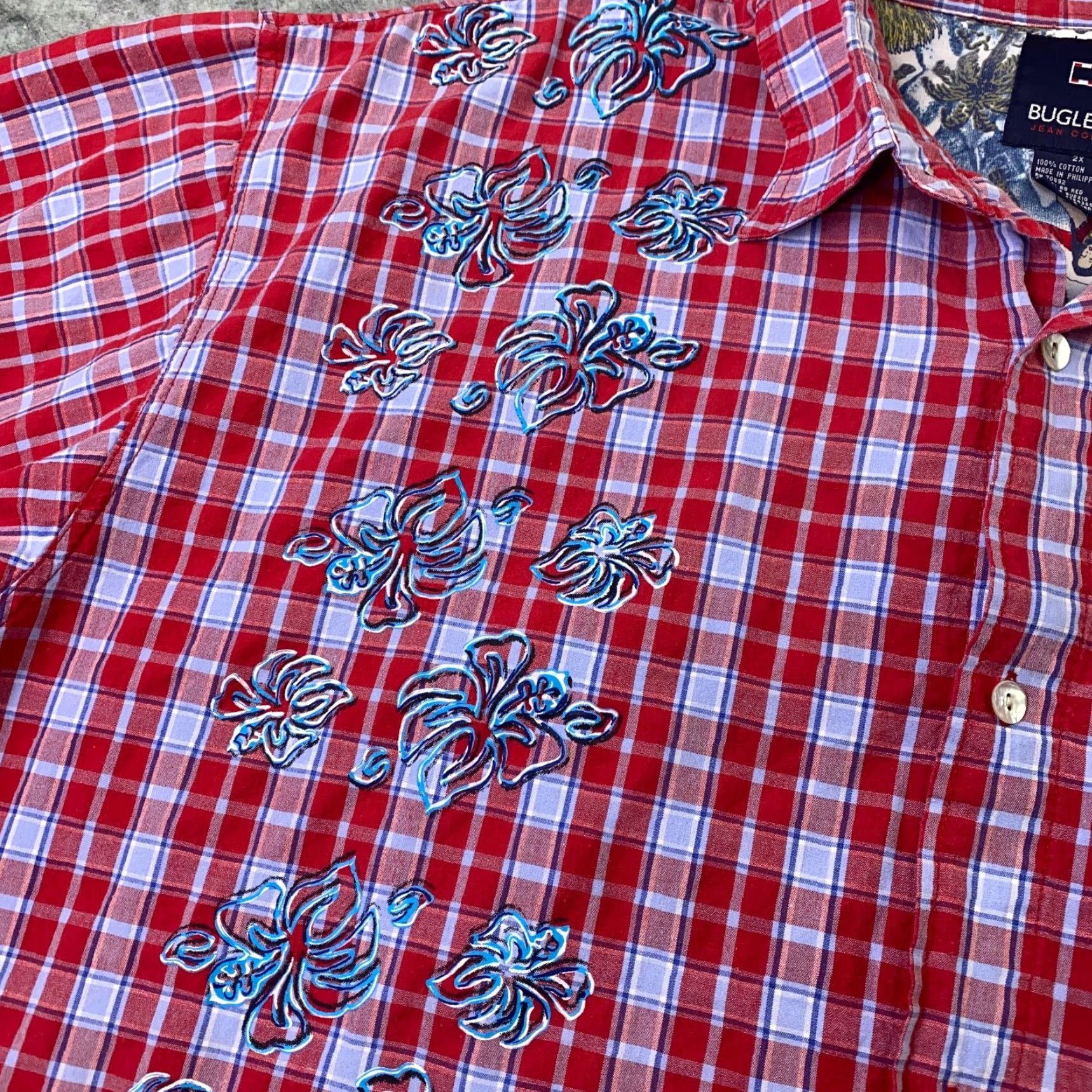 Bugle Boy VTG Bugle Boy Mens Shirt Plaid Button-Up Short Sleeve Red 2X Big & Tall Cotton Casual Beach Hawaiian 90s Mens Size US XXL / EU 58 / 5 - 4 Thumbnail