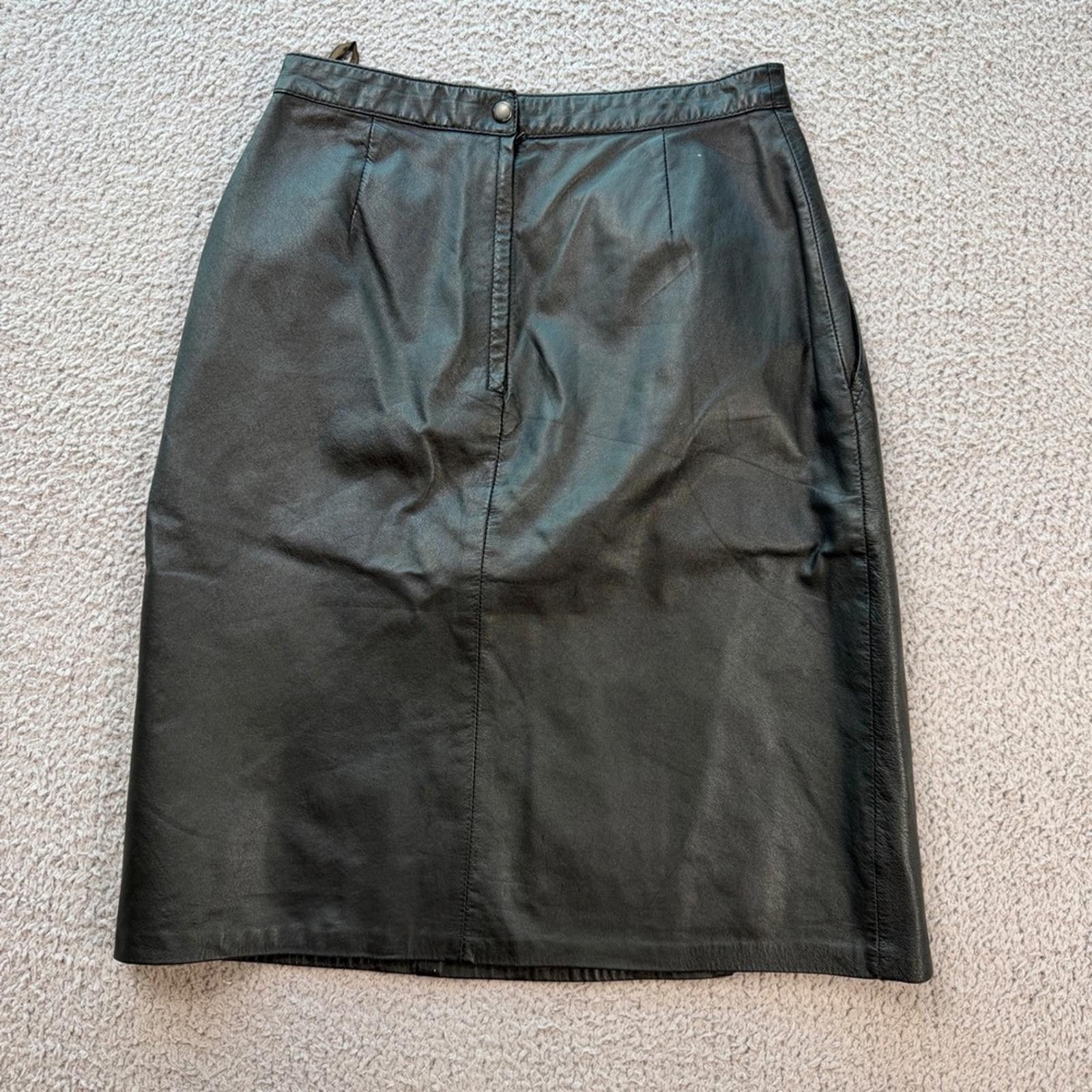Other Vintage 90s Forenza Top Grain Leather Black Skirt Women's 8 Size 30" / US 8 / IT 44 - 2 Thumbnail