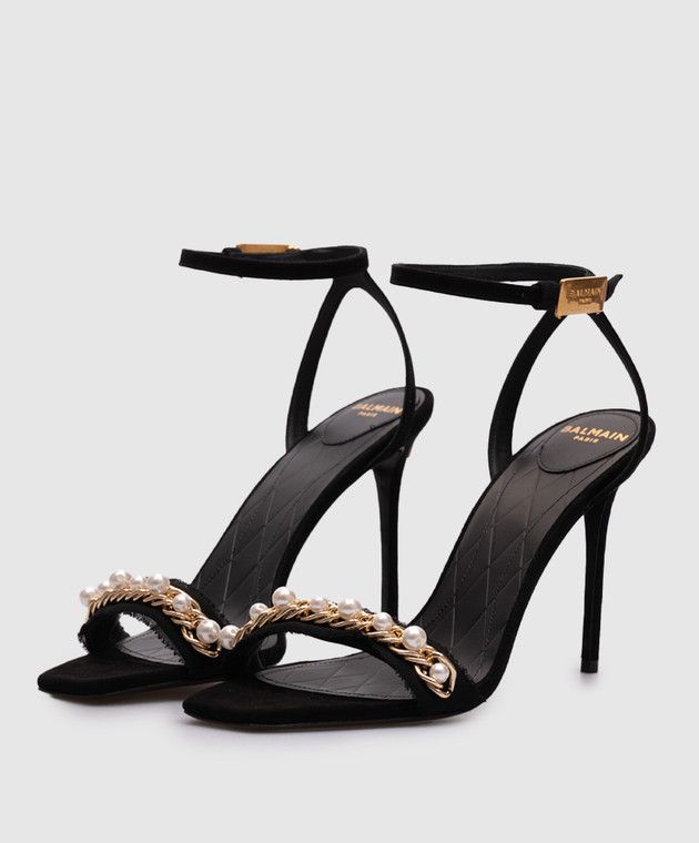 Balmain o1s1wg110925 Suede Pb Sandals With Pearls in Black Size US 5 / IT 35 - 3 Thumbnail