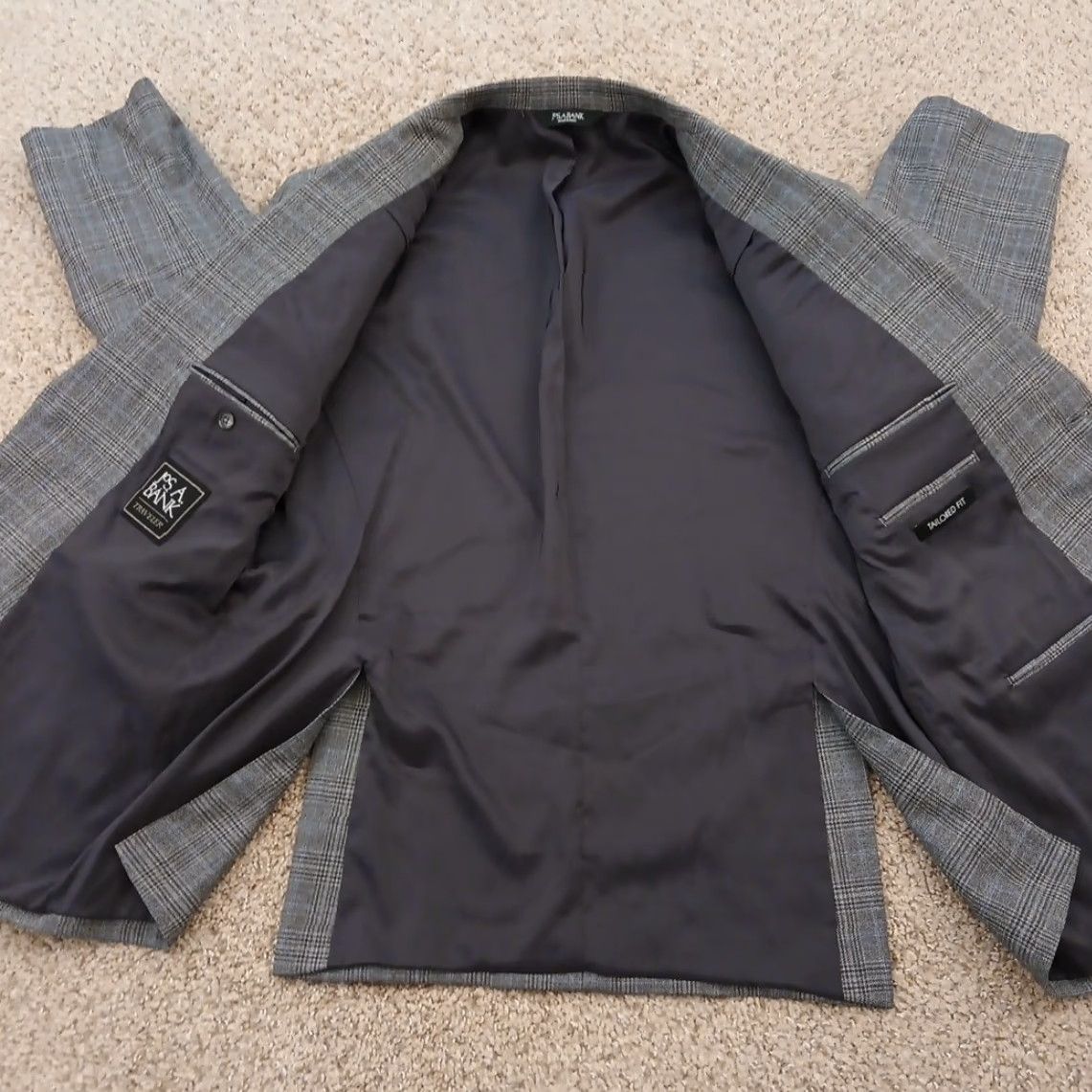 Jos. A. Bank Jos. A. Bank Traveler Blazer Mens 46 Gray Plaid Wool Two Button Double Vent Notch Lapel 2 Piece Regular Jacket Vintage No Mens Size 46R - 7 Thumbnail