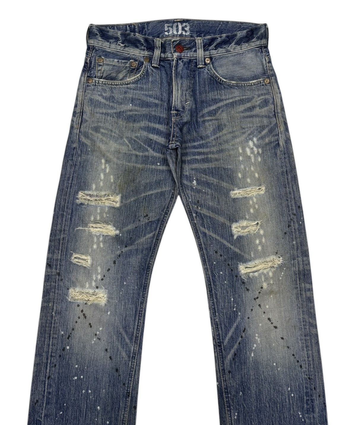 Who Decides War EDWIN 503 BLUE TRIP PAINT SPLATTER DISTRESSED DENIM JEANS Size US 32 / EU 48 - 5 Thumbnail