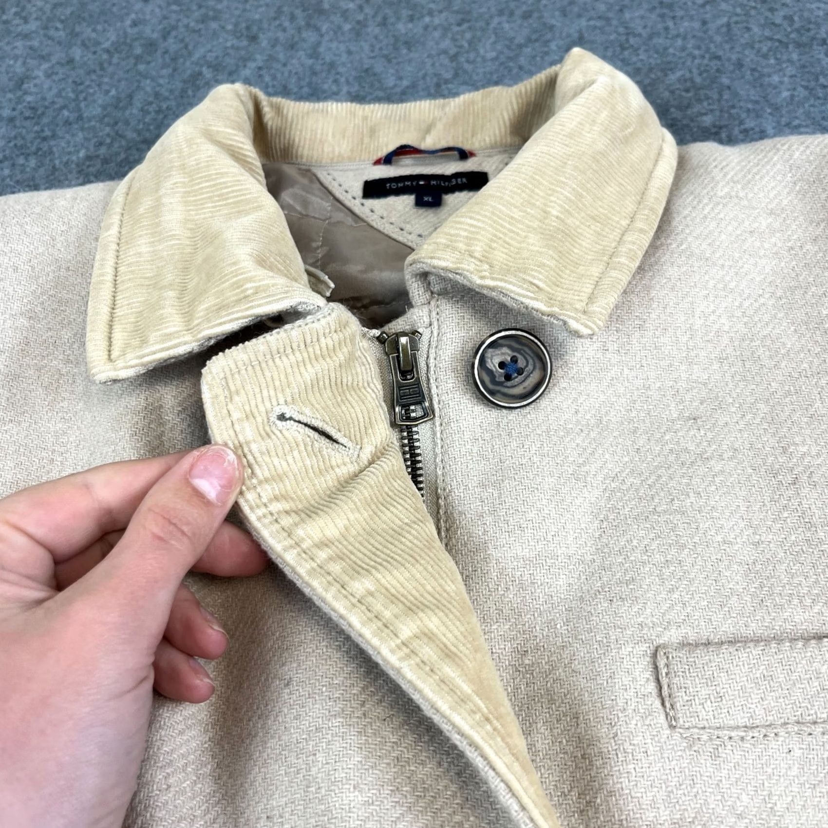 Tommy Hilfiger Tommy Hilfiger Coat Womens Cream Wool Corduroy Collar Knit Cuffs XL Designer Size XL / US 12-14 / IT 48-50 - 4 Thumbnail
