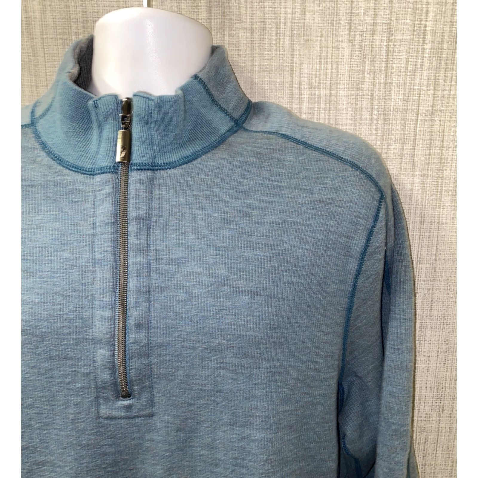 Tommy Bahama Tommy Bahama Mens Blue 1/2 Zip Pullover Reversible Sweater Jacket L Pullover Mens Blue 24 In Armpit Cotton/Tencel Size US L / EU 52-54 / 3 - 2 Thumbnail