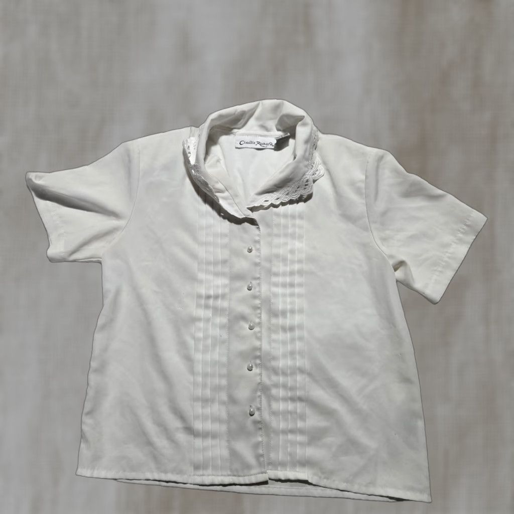 Vintage VINTAGE Claudia Richard Shirt Adult Women Size 4P White Polyester Embroidered Button-Up Short Sleeve 90s Womens Size 27" / US 4 / IT 40 - 1 Thumbnail