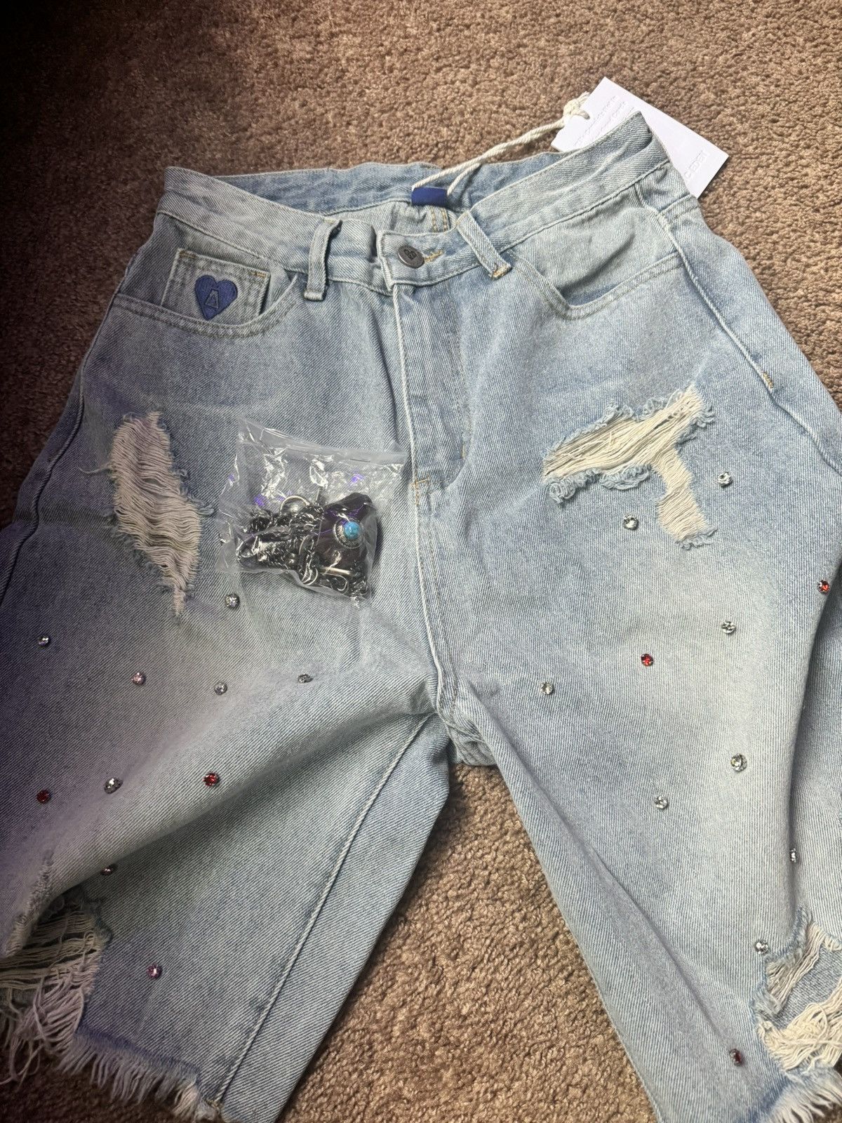 Designer × Vintage Aelfric Eden Rhinestone Application Jorts Size US 26 / EU 42 - 3 Thumbnail