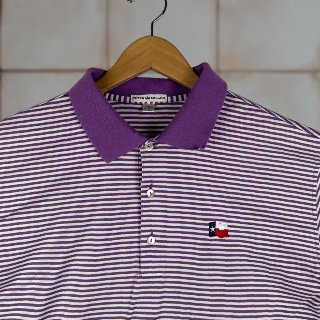Peter Millar Peter Millar Polo Shirt Men XL Purple Stripe Texas Flag Embroidered Short Sleeve Polo Size US XL / EU 56 / 4 - 1 Thumbnail