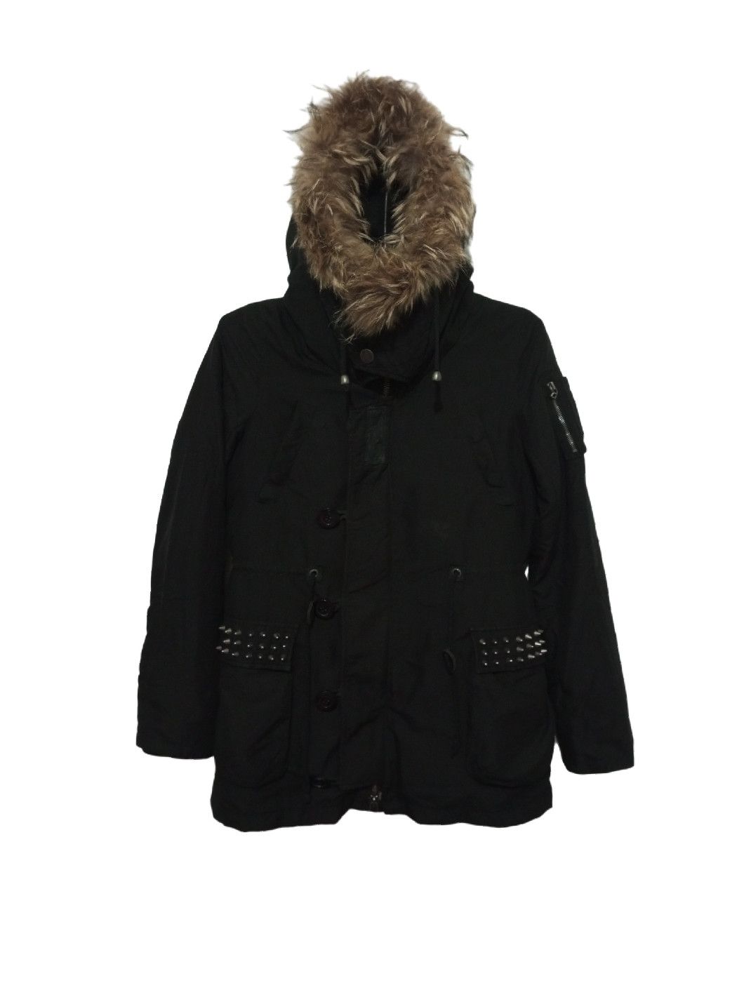 image of Beauty Beast x If Six Was Nine Glad News Fur Parka & Mohair Leopard Inner Vest Spike Punk in Black 