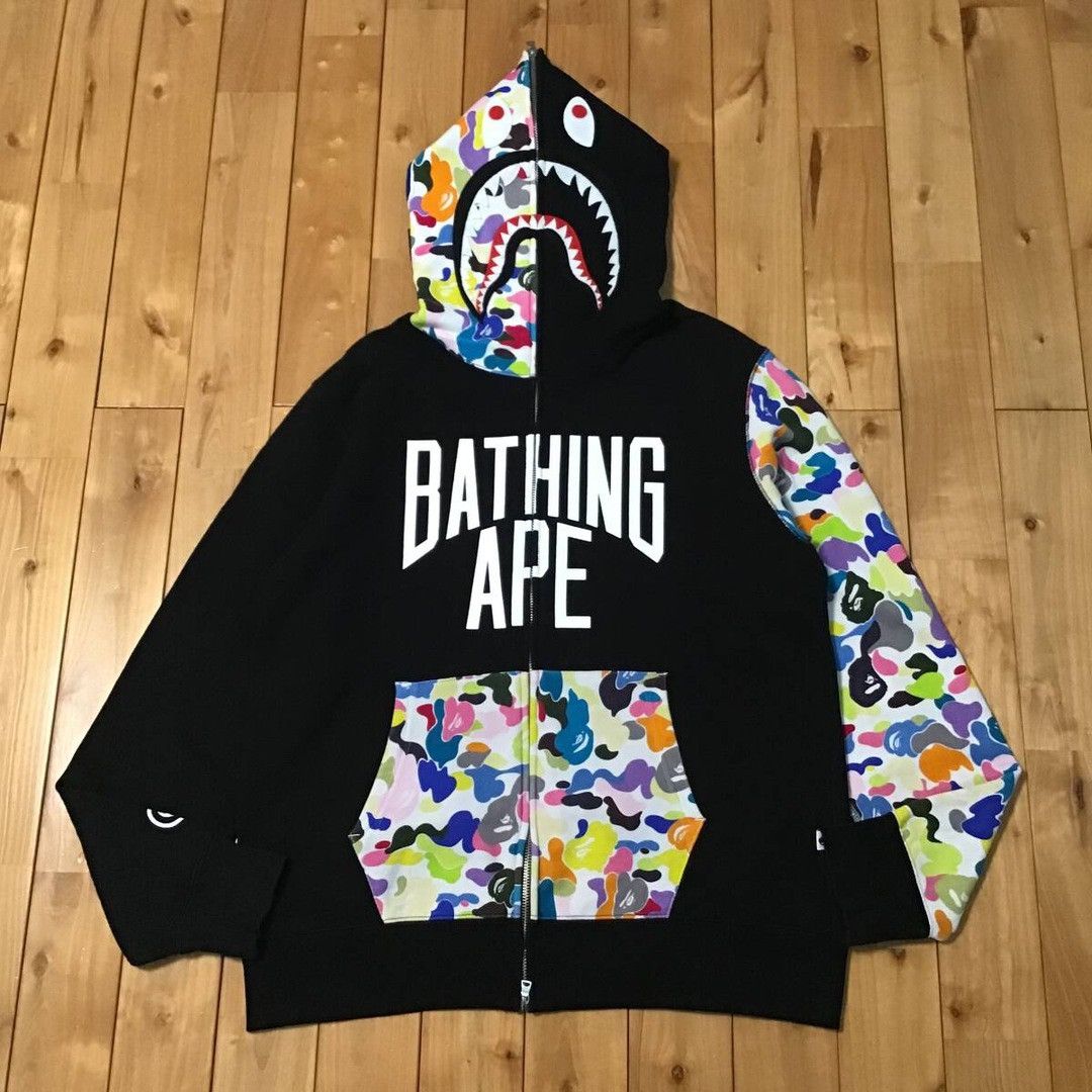 BAPE NYC logo shark full zip hoodie multi camo a bathing ape