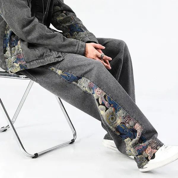 VIBE Jeans baggy wide-leg with bear print outdoor hip-hop style Size US 34 / EU 50 - 7 Thumbnail