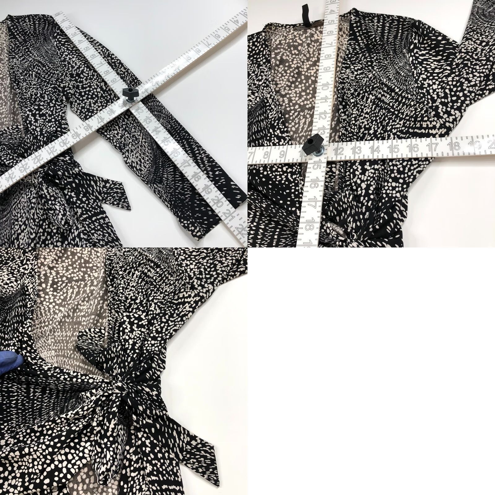 Bcbgmaxazria BCBGMAXAZRIA Dress V-Neck Faux Wrap Knee Length Black Ivory Womens L Sleeve Pullover Pattern All Over Print Casual Party/Cocktail Size L / US 10 / IT 46 - 9 Thumbnail