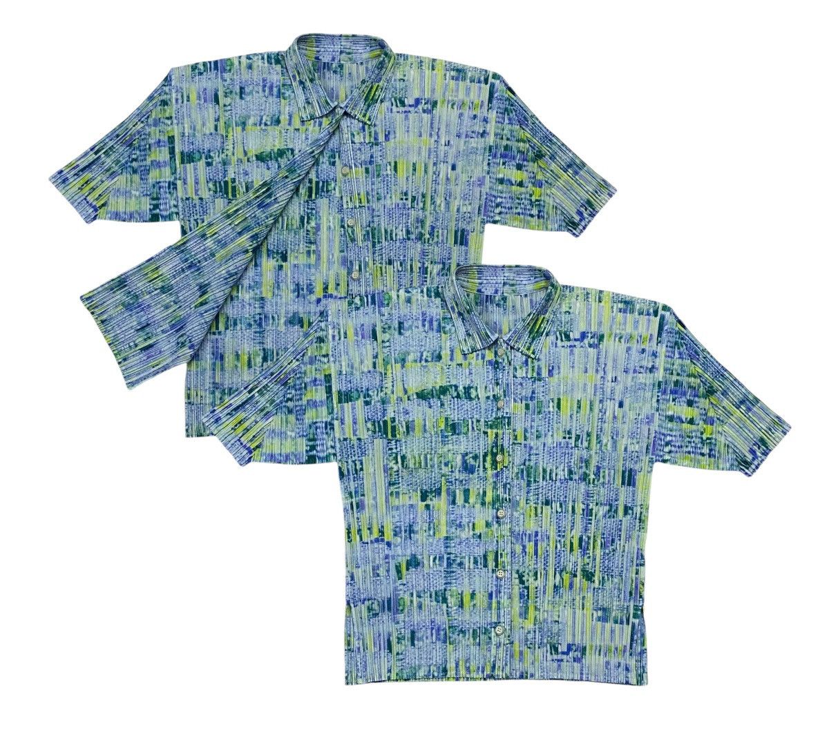 Issey Miyake × Pleats Please Issey Miyake Pleats Please Pleated Multicolor Top Short Sleeve Button Ups Size L / US 10 / IT 46 - 1 Thumbnail