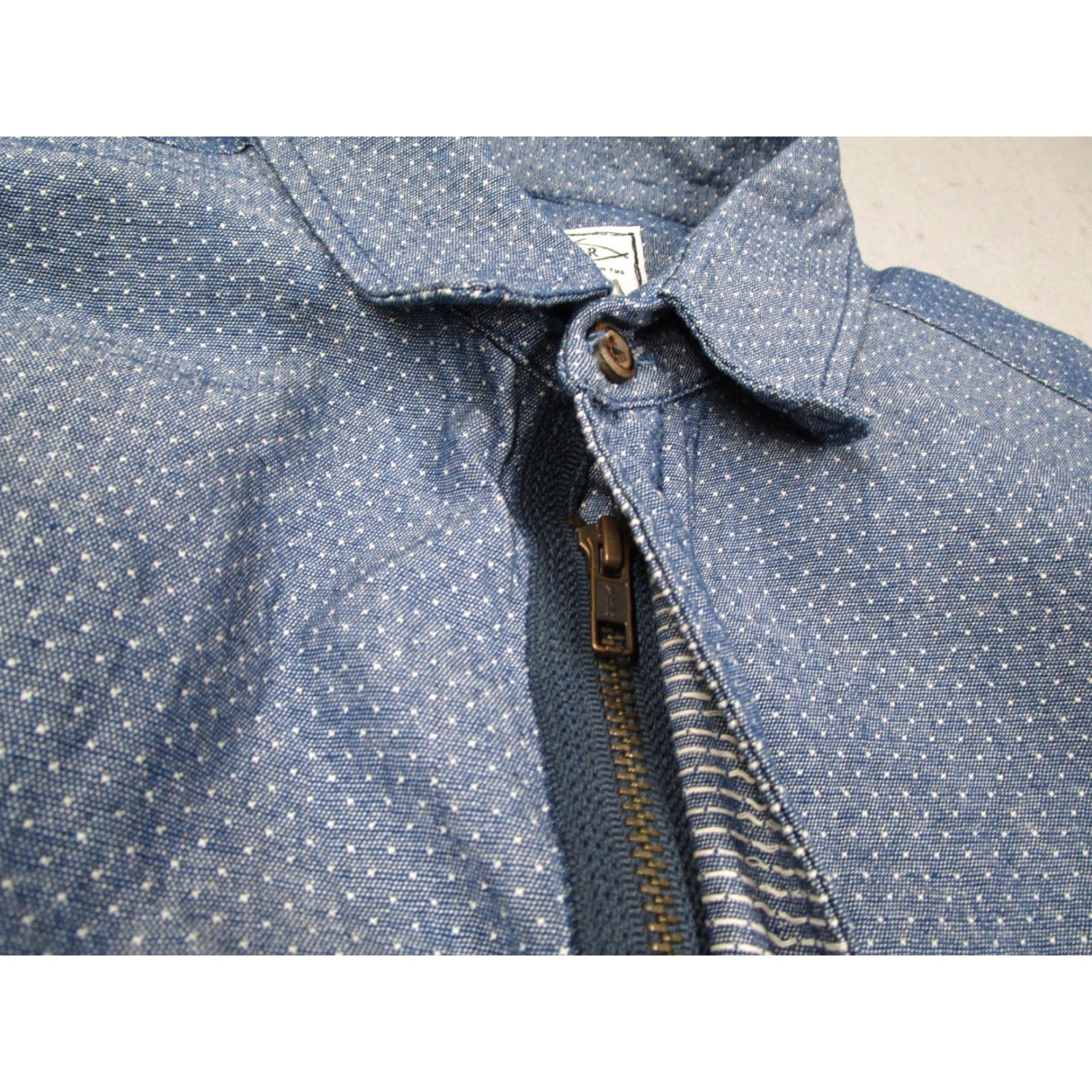 Vintage Ruell and Ray Shirt Mens Medium Blue Chambray Polka Dot Long Sleeve Zip Front USA Size US M / EU 48-50 / 2 - 4 Thumbnail