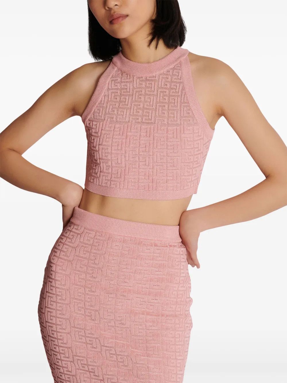 Balmain o1s1wg110725 Pb Monogram Knitted Top in Pink Size S / US 4 / IT 40 - 2 Thumbnail