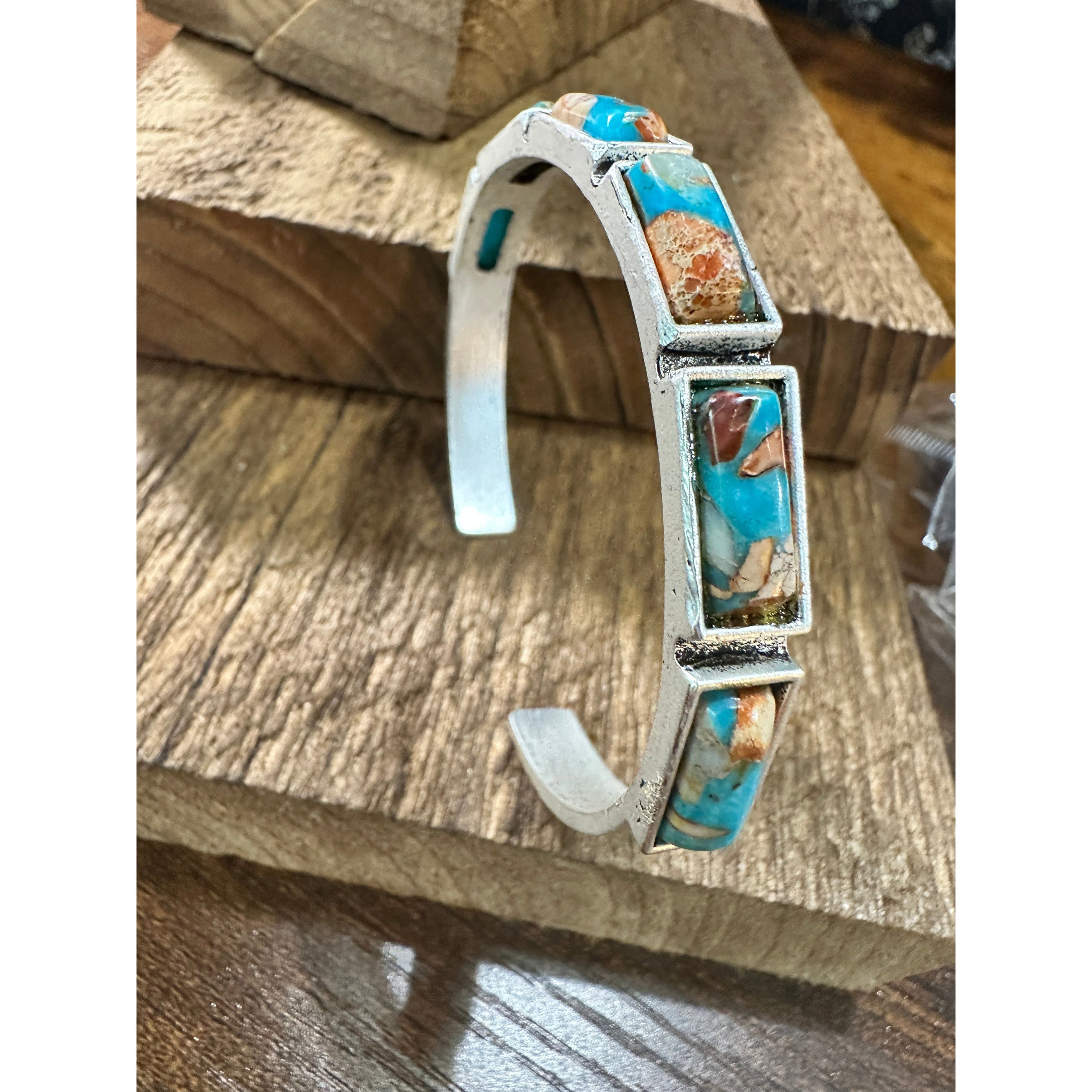 Other Bar Gemstone Cuff Bracelet in Antique Silver Style, Southwes Size ONE SIZE - 1 Thumbnail