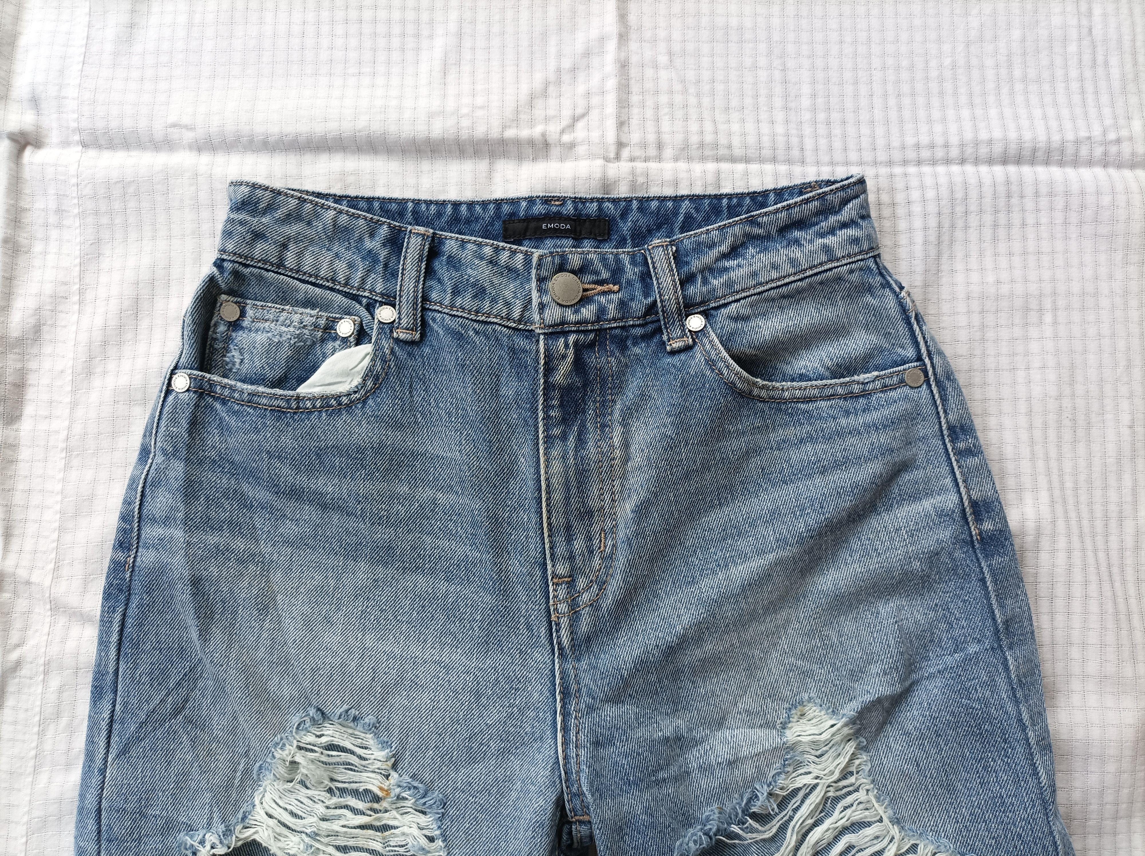 Japanese Brand (P177) Emoda Distressed Women Front Slit Flare Jeans Sz 1 Size 26" / US 2 / IT 38 - 2 Thumbnail