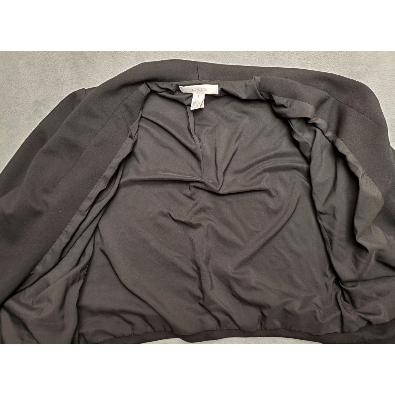 Vintage Chicos Jacket Womens Sz 1 US 8 Black Lined Rayon Blend Open Front Blazer Size XS / US 0-2 / IT 36-38 - 3 Thumbnail
