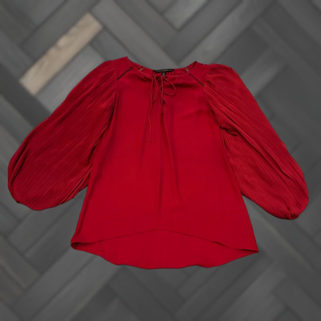 White House Black Market White House Black Market Blouse Womens 2 Maroon Sheer Puff Sleeve Tie Neck Size XS / US 0-2 / IT 36-38 - 1 Thumbnail