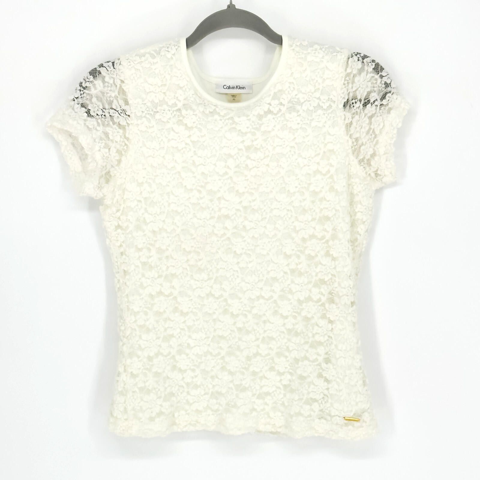 Calvin Klein Calvin Klein Lace Blouse Minimalist Core Ivory Womens PS Size S / US 4 / IT 40 - 1 Thumbnail