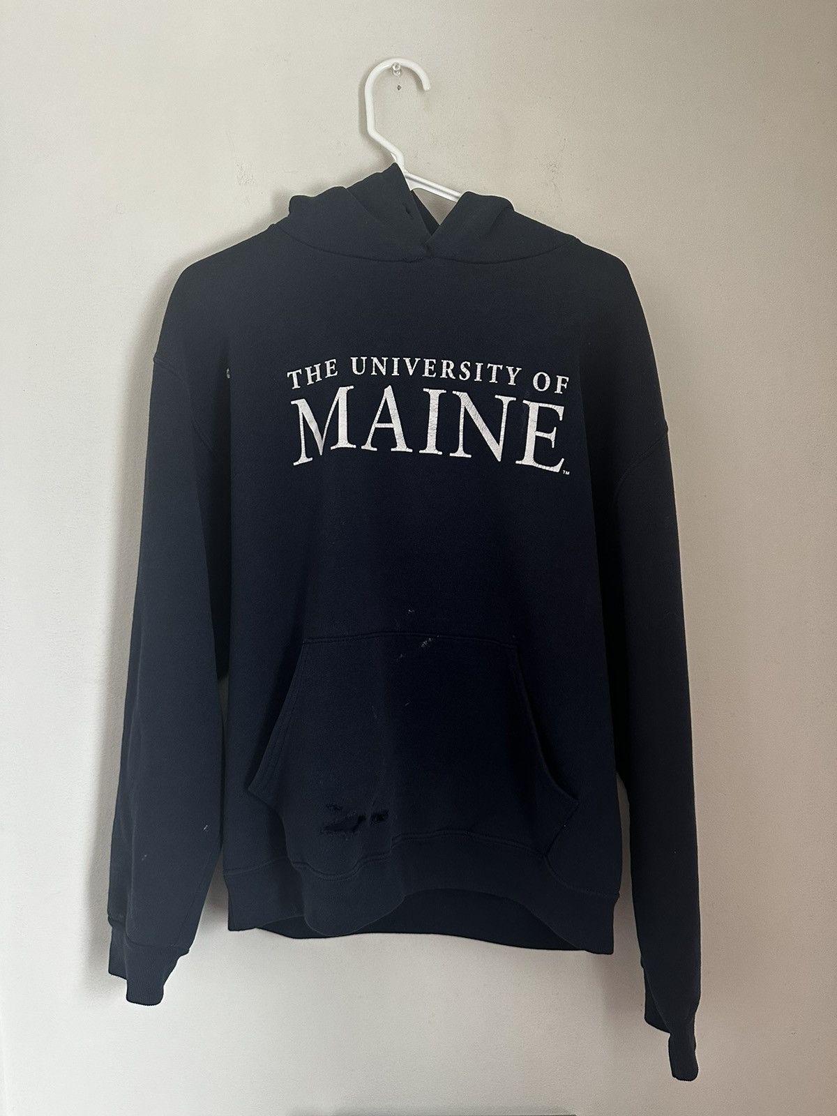 image of Russell Athletic Thrashed Umaine College Hoodie in Navy, Men's (Size Medium)