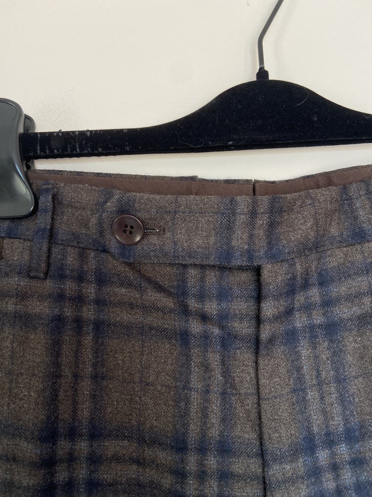 Rota Rota Brown Blue Checked Wool Trousers Size US 39 - 3 Thumbnail