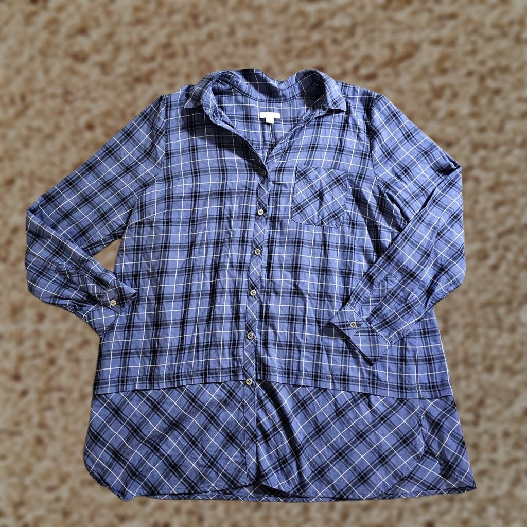 J. Jill J. Jill Blouse Womens L Blue Plaid Button Long Sleeve Casual Career Shirt Size L / US 10 / IT 46 - 1 Thumbnail