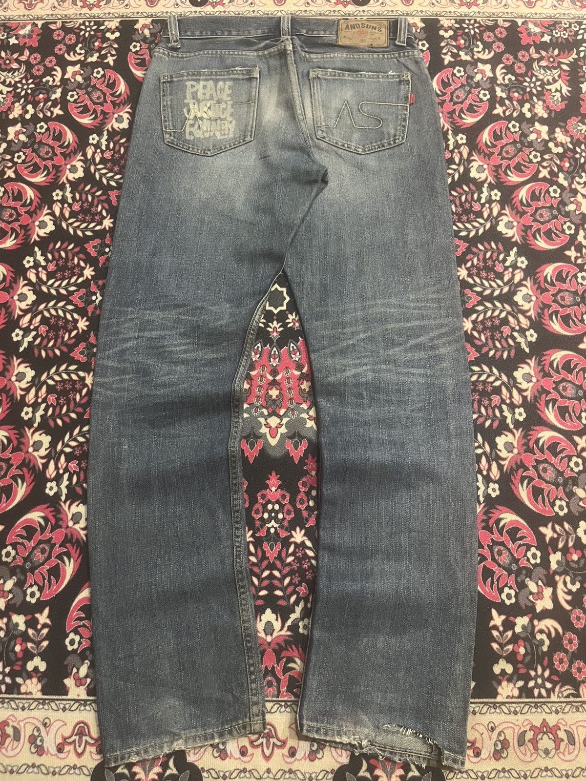 Japanese Brand Vintage And Suns Trust No One Sashiko Blue Whisker Jeans Size US 30 / EU 46 - 2 Thumbnail