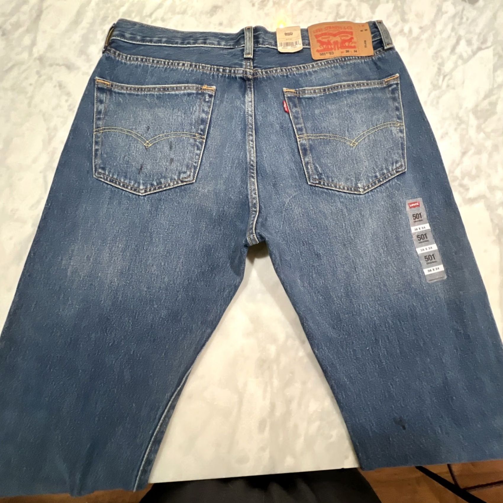 Levi's Levi’s 501 ‘93 Straight Jeans Men 36x34 Blue Button Fly Thrashed Faded NWT Size US 36 / EU 52 - 5 Thumbnail