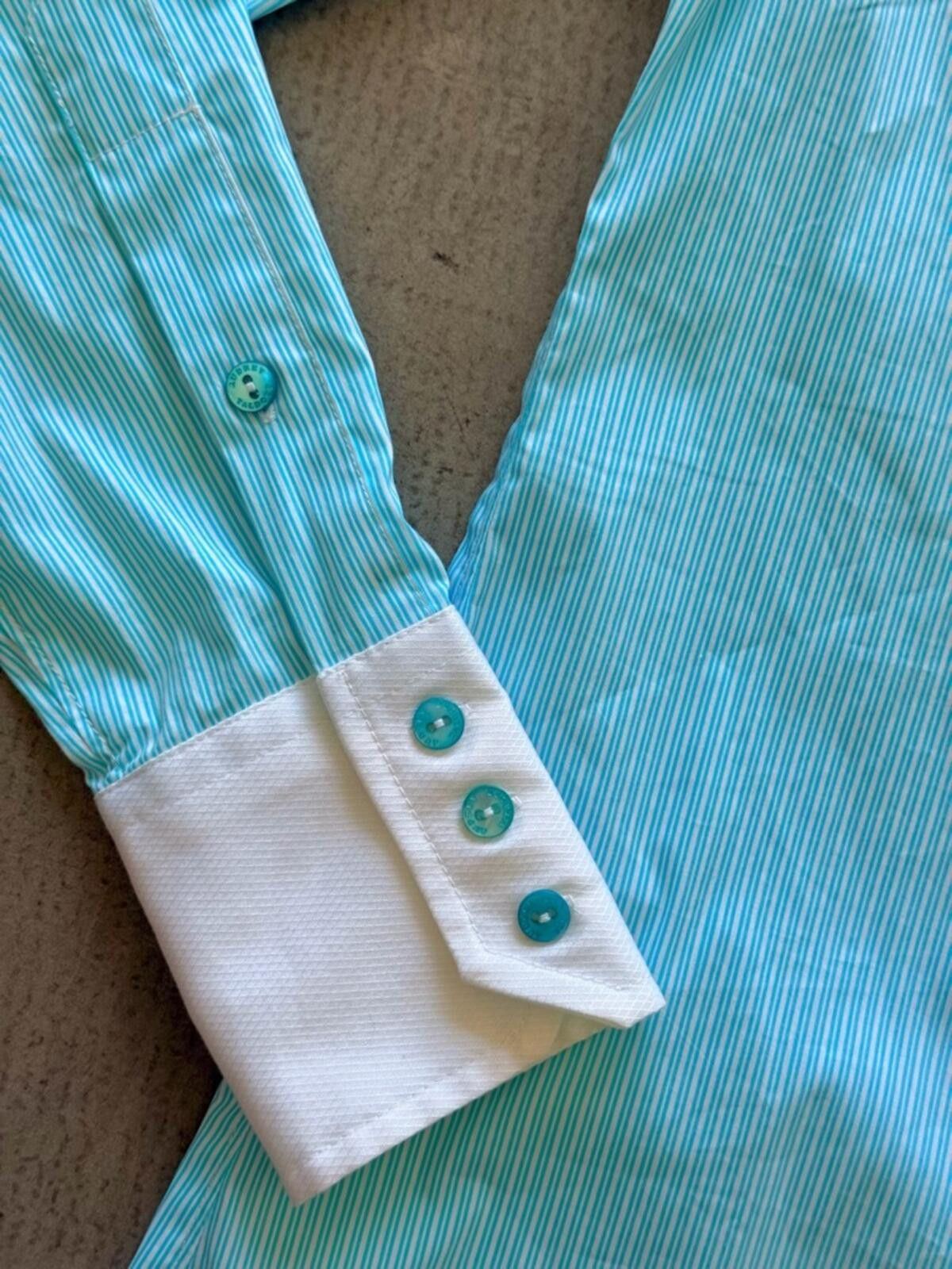 Robert Talbott Audrey Talbott / Striped Button Down Shirt / Blue White Size XS / US 0-2 / IT 36-38 - 9 Thumbnail