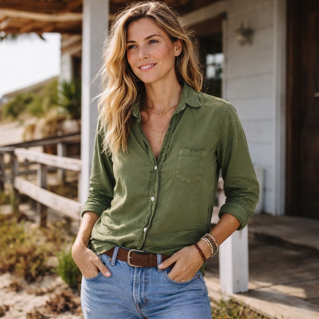 Frank & Eileen Frank & Eileen Distressed EILEEN Shirt Green Italian Cotton Size XS / US 0-2 / IT 36-38 - 1 Thumbnail