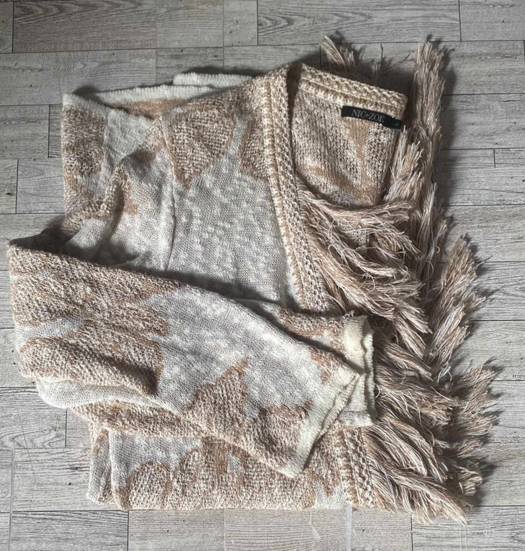NIC+ZOE NICE + ZOE, Beige/Cream, Floral/Fringed, Open Knit Cardigan Size L / US 10 / IT 46 - 6 Thumbnail