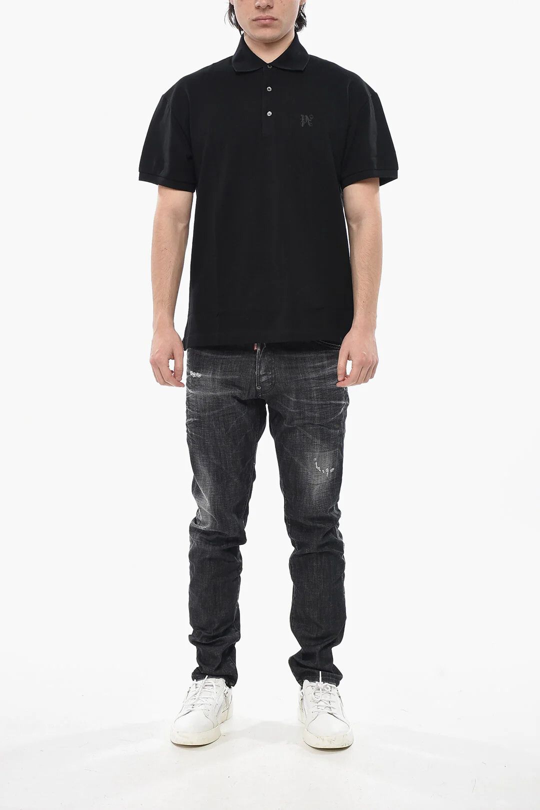 Palm Angels og1mm0226 Cotton Piqué Polo Shirt in Black Size US S / EU 44-46 / 1 - 4 Thumbnail