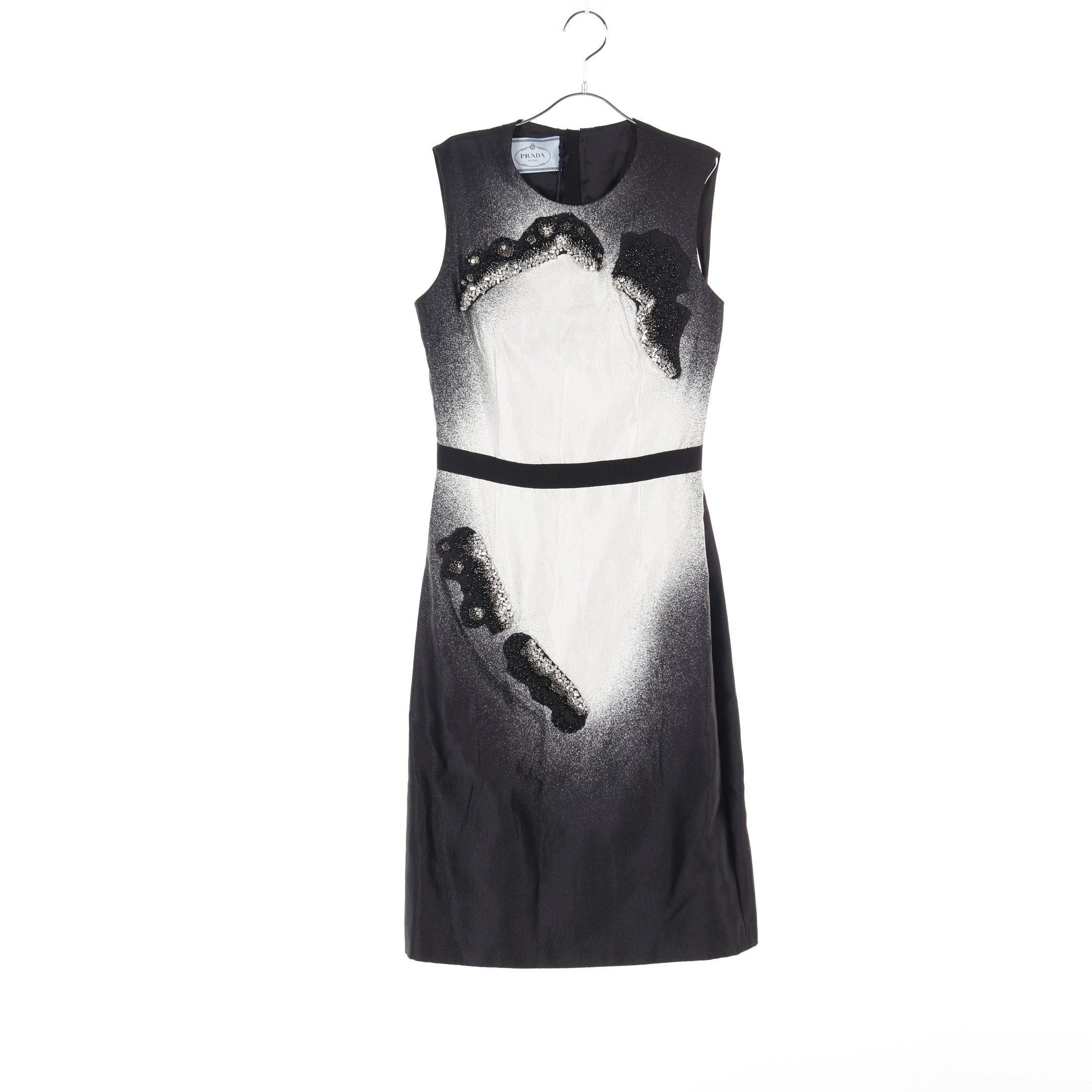 Prada One Piece Bijou Gradation Wool Silk Black Off White